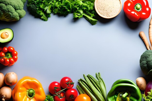 Espacio en blanco para texto con verduras que rodean el fondo de color