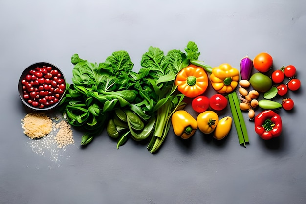 Espacio en blanco para texto con verduras que rodean el fondo de color