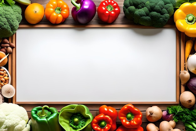 Espacio en blanco para texto con verduras que rodean el fondo de color