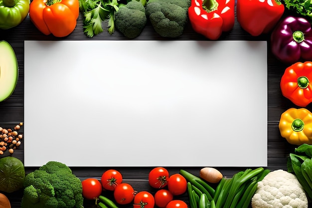 Espacio en blanco para el texto con verduras que rodean el fondo de color