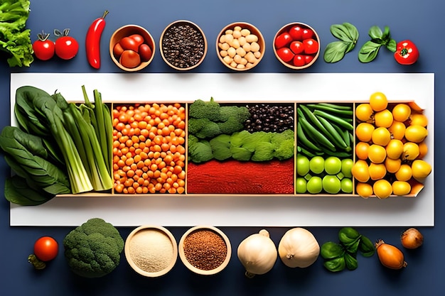 Espacio en blanco para texto con verduras que rodean el fondo de color