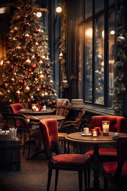 Foto espacio en un café con mesas y sillas