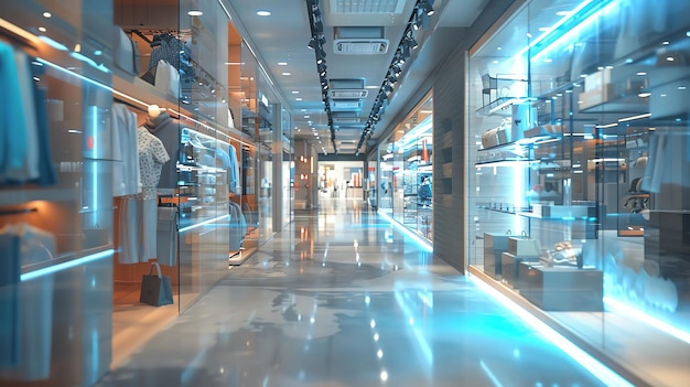Espacio comercial moderno con iluminación brillante y exhibiciones elegantes