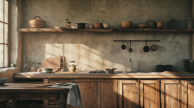 Foto el espacio de copia de la cocina wabi sabi