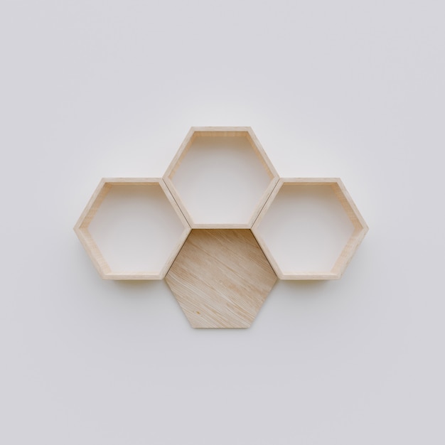 Foto espacio de copia de estante hexagonal, representación 3d de hexágono