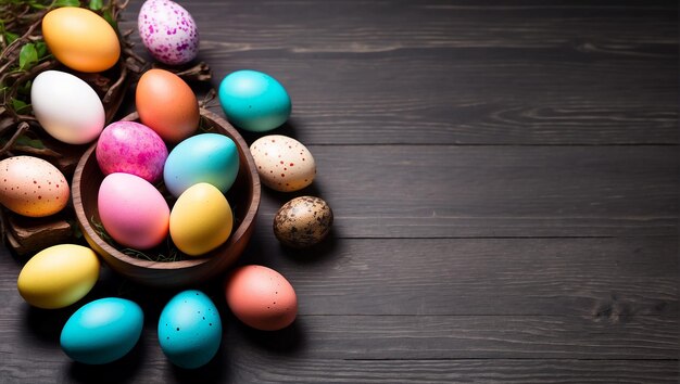 espacio de copia de Pascua con fondo de madera único