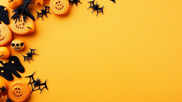Foto el espacio de copia de la tarjeta de acción de gracias de halloween con el elemento de halloween aislado en el fondo