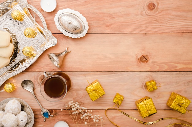 Foto espacio de copia de tiempo de té árabe vista superior