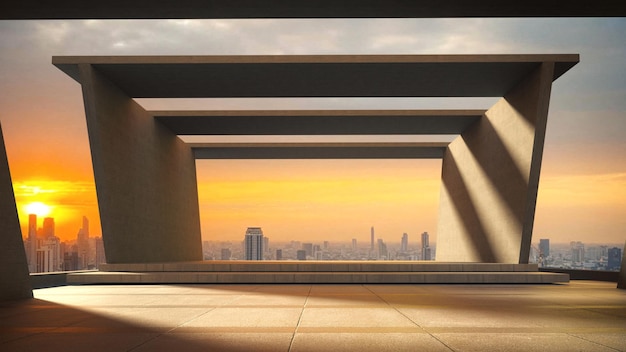 Foto el espacio de cubierta para exhibiciones de productos en la cubierta con el cielo del atardecer