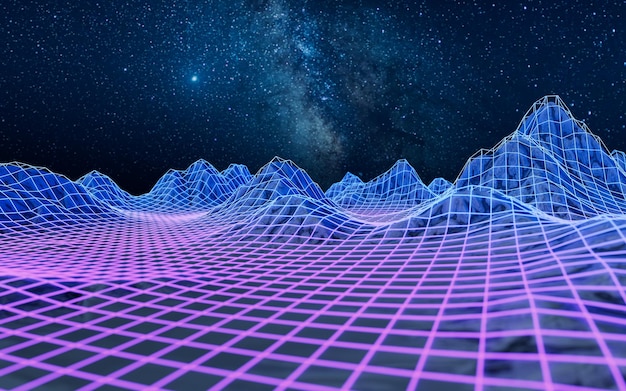Espacio digital con líneas brillantes renderización 3D