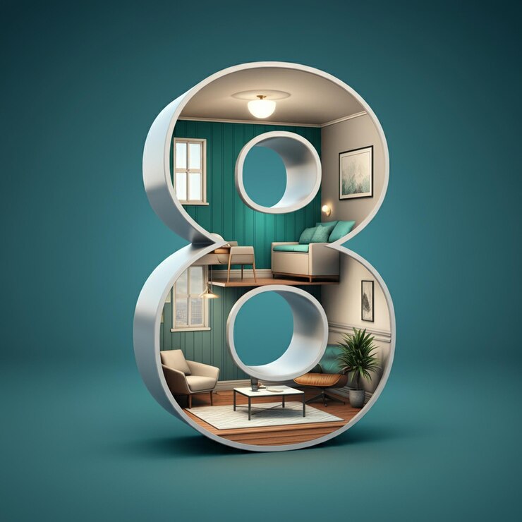 Espacio interior diseñado dentro de una forma de número ocho con una habitación en cada bucle con pieles modernas