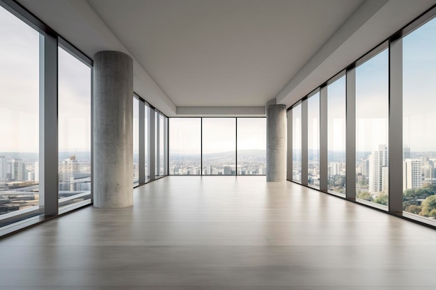 Espacio interior y ventana francesa de edificios de oficinas en un estilo minimalistaImagen generada por tecnología AI