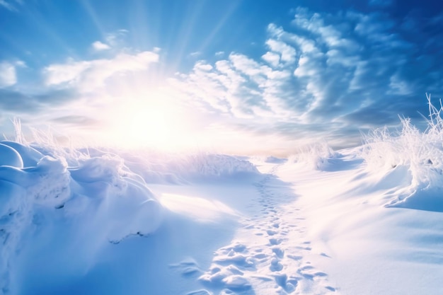 Espacio de invierno de nieve en un día soleado
