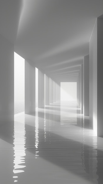 Foto espacio liminal con agua que refleja la luz