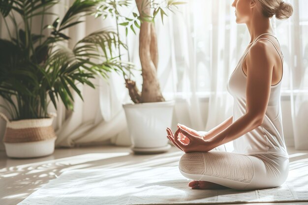 Espacio de meditación Zen interior con luz natural