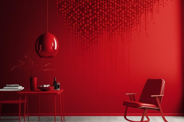 Un espacio de oficina elegante con decoración Pantone roja y muebles únicos