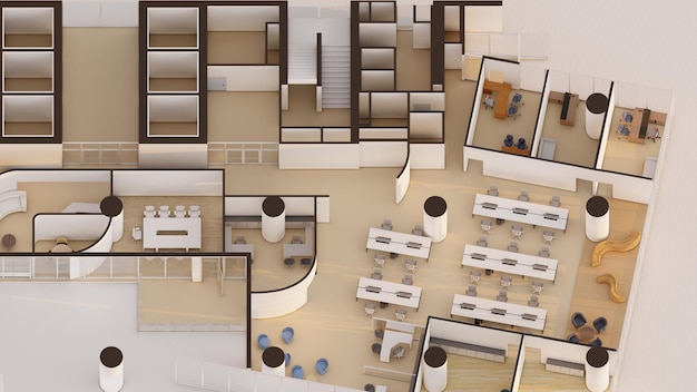 Espacio de oficinas comerciales Diseño interior isométrico renderizado en 3D