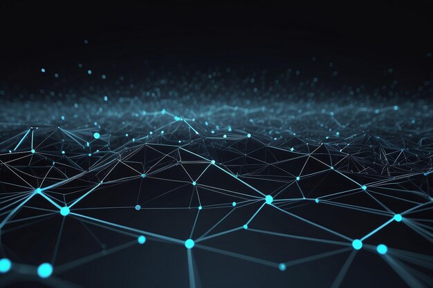 Espacio poligonal abstracto de fondo oscuro bajo con puntos y líneas de conexión