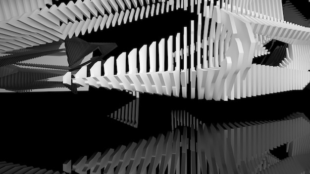Espacio público de varios niveles interior blanco y negro abstracto con ilustración de ventana 3D