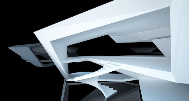 Espacio público de varios niveles interior blanco y negro abstracto con ilustración de ventana 3D