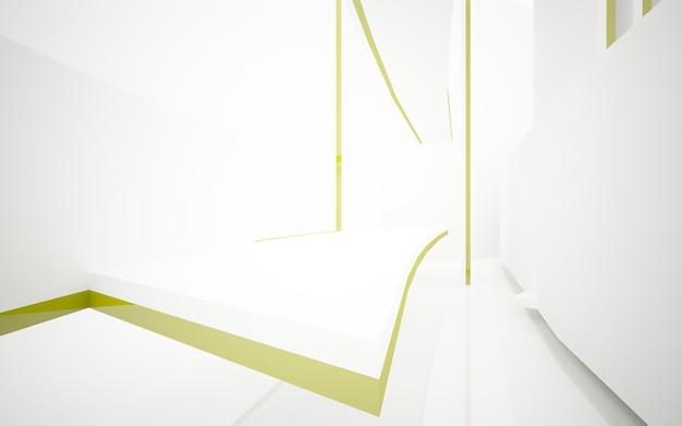 Espacio público de varios niveles interior con gafas degradadas blancas y de colores abstractos con ventana modelo 3d