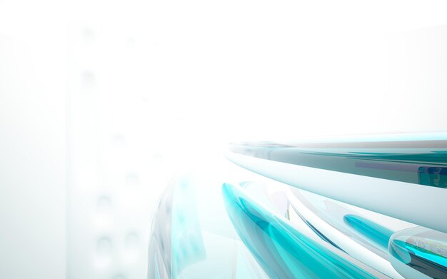 Espacio público de varios niveles interior con gafas degradadas blancas y de colores abstractos con ventana modelo 3d