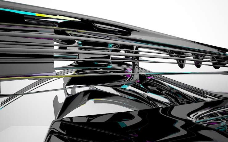 Foto espacio público de varios niveles interior con gafas degradadas blancas y de colores abstractos con ventana modelo 3d