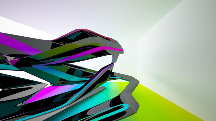 Foto espacio público de varios niveles interior con gafas degradadas blancas y de colores abstractos con ventana modelo 3d