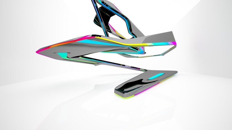 Foto espacio público de varios niveles interior con gafas degradadas blancas y de colores abstractos con ventana modelo 3d