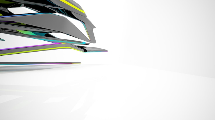 Foto espacio público de varios niveles interior con gafas degradadas blancas y de colores abstractos con ventana modelo 3d