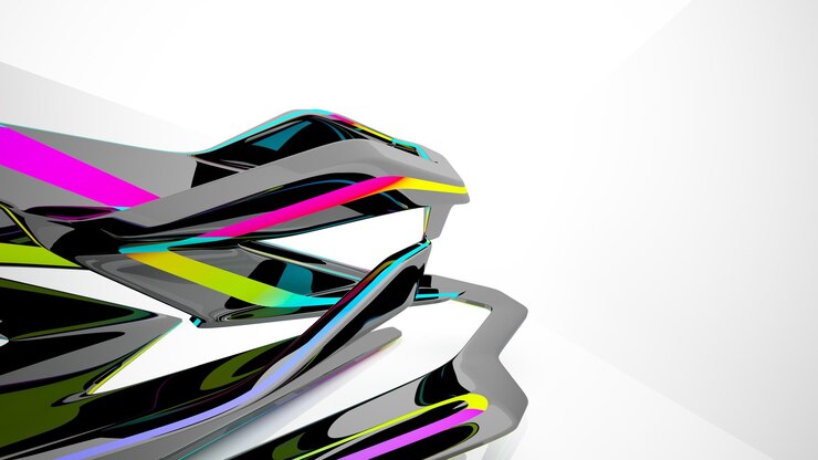 Foto espacio público de varios niveles interior con gafas degradadas blancas y de colores abstractos con ventana modelo 3d