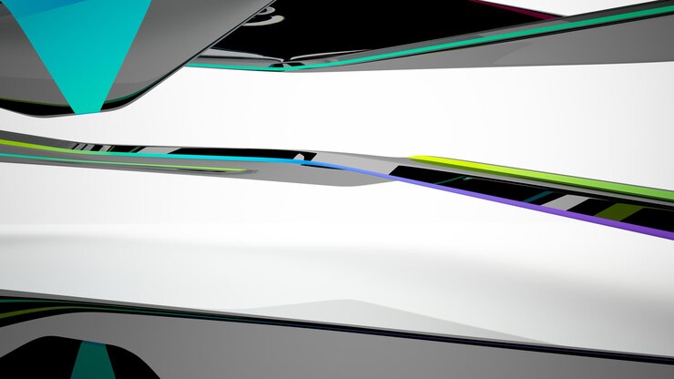 Foto espacio público de varios niveles interior con gafas degradadas blancas y de colores abstractos con ventana modelo 3d