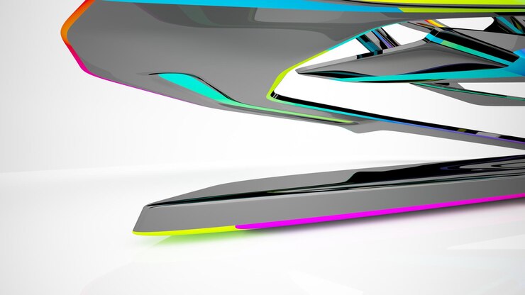 Foto espacio público de varios niveles interior con gafas degradadas blancas y de colores abstractos con ventana modelo 3d