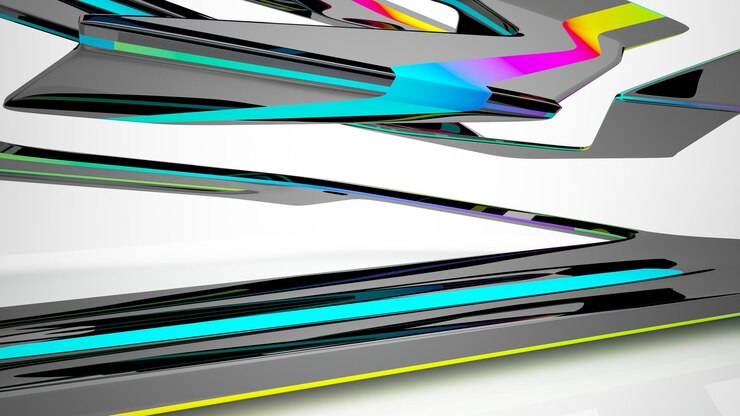 Foto espacio público de varios niveles interior con gafas degradadas blancas y de colores abstractos con ventana modelo 3d