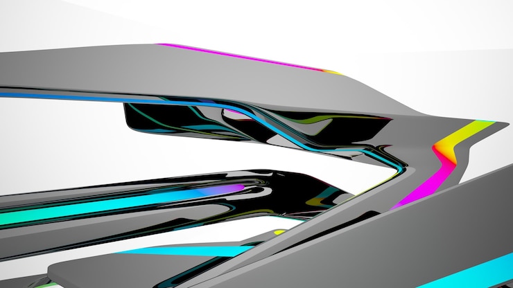 Foto espacio público de varios niveles interior con gafas degradadas blancas y de colores abstractos con ventana modelo 3d