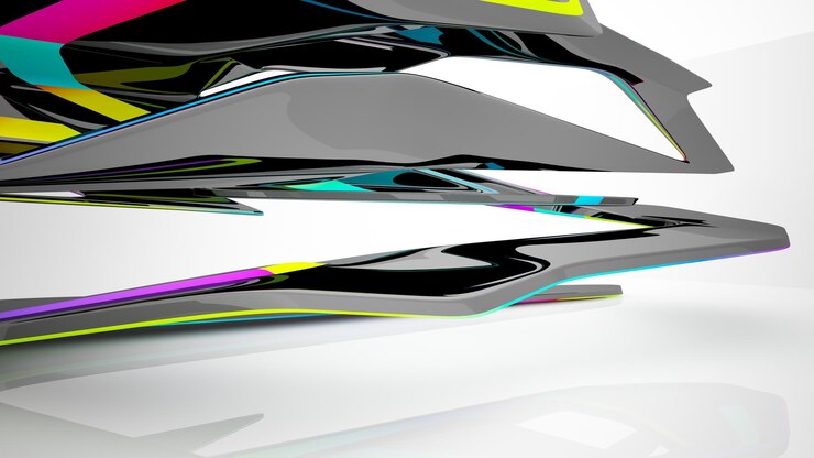 Foto espacio público de varios niveles interior con gafas degradadas blancas y de colores abstractos con ventana modelo 3d