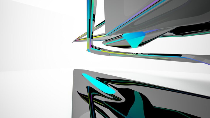 Foto espacio público de varios niveles interior con gafas degradadas blancas y de colores abstractos con ventana modelo 3d