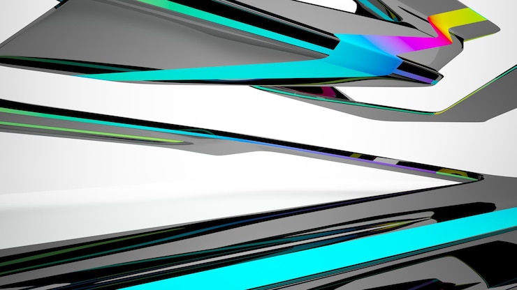 Foto espacio público de varios niveles interior con gafas degradadas blancas y de colores abstractos con ventana modelo 3d