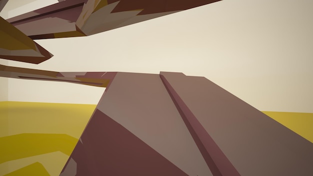 Espacio público de varios niveles interior con gafas degradadas blancas y de colores abstractos con ventana modelo 3d
