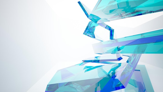 Espacio público de varios niveles interior con gafas degradadas blancas y de colores abstractos con ventana modelo 3d