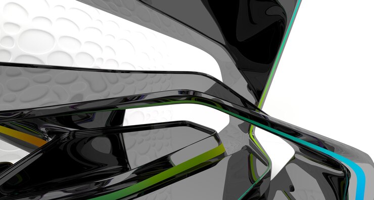 Foto espacio público de varios niveles interior con gafas degradadas blancas y de colores abstractos con ventana modelo 3d