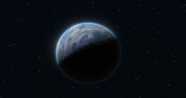 Espacio realista abstracto girando planeta esfera redonda con una superficie de agua azul en el espacio