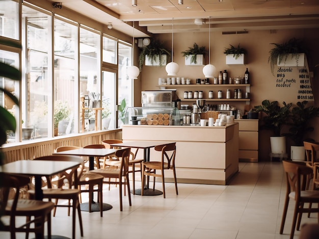 Espacio de relajación con muebles de café de color beige Generación de IA