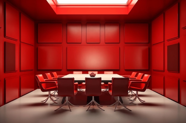 Espacio para reuniones contemporáneo con muebles rojos atrevidos