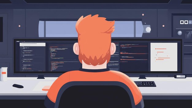 Espacio de trabajo creativo con desarrollador en la pantalla de la computadora
