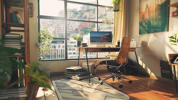 Espacio de trabajo creativo con soporte de monitor artístico