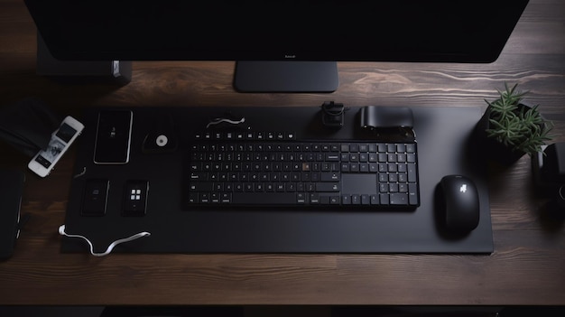 Espacio de trabajo eficiente con teclado, ratón e IA generativa