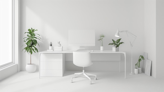 Espacio de trabajo minimalista para un diseñador Mesa con computadora