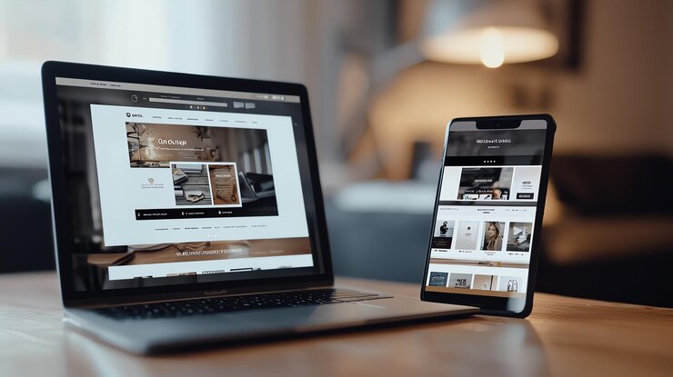 Foto espacio de trabajo moderno con una computadora portátil y un teléfono inteligente que muestra sitios web perfectos para mostrar tecnología y productividad