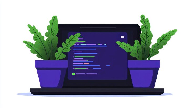Foto espacio de trabajo moderno con computadora portátil y vegetación